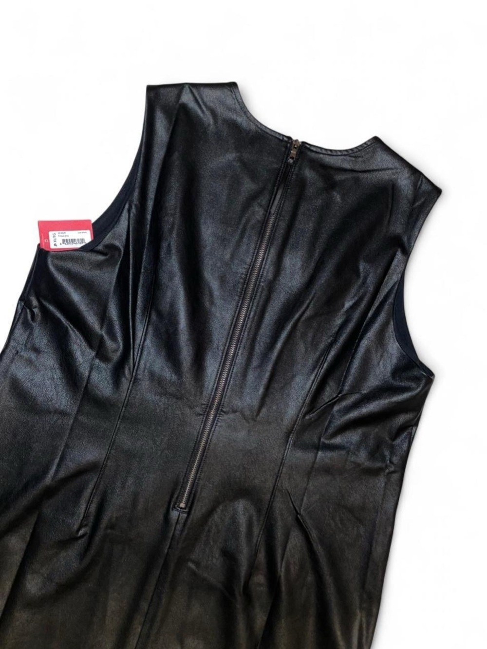 Y2K Office Siren SPANX XL Black Sleeveless Faux-Leather Midi Sheath Dress - Picture 6 of 9